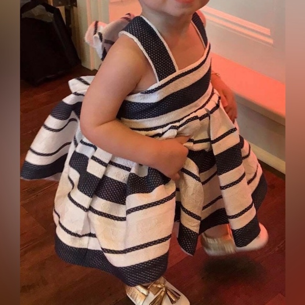 Helena Kids Formal Dress - Navy and White
